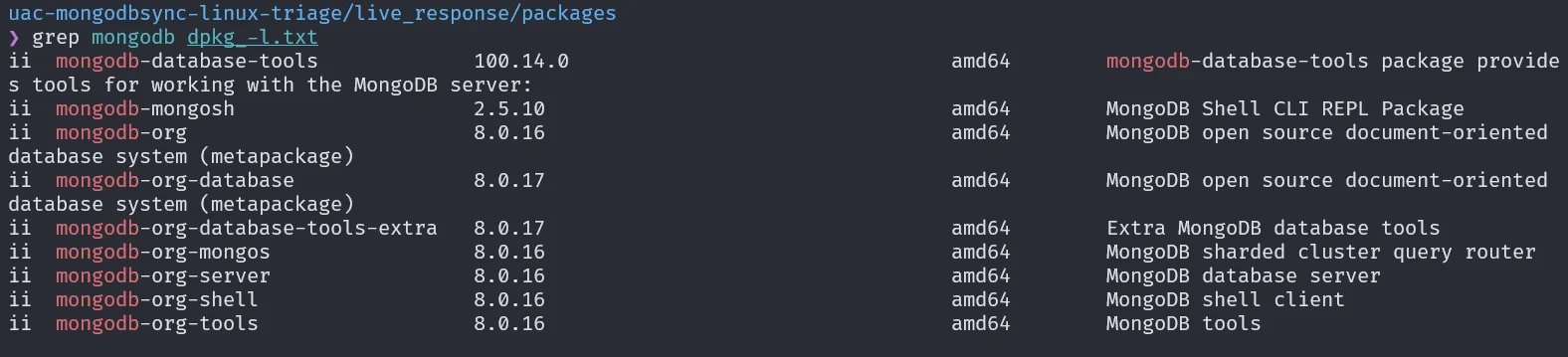 result of grep command